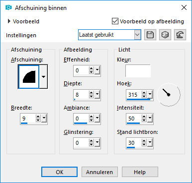 les 43 afschuining binnen rand